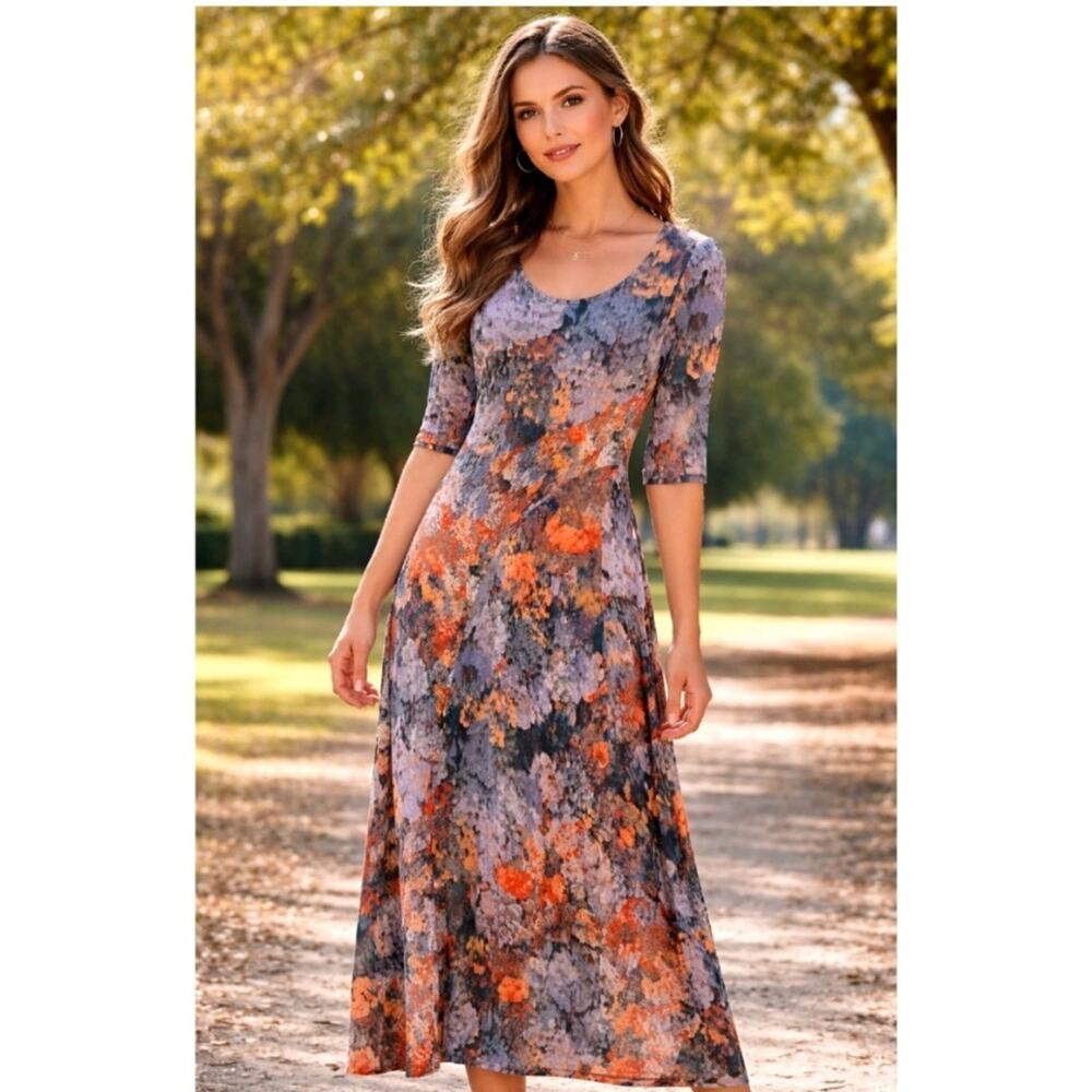 Soft Surroundings Nannette Maxi Dress Blue Watercolor Floral Jersey Knit Medium